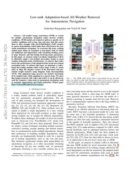 Low-rank Adaptation-based All-Weather Removal for Autonomous Navigation