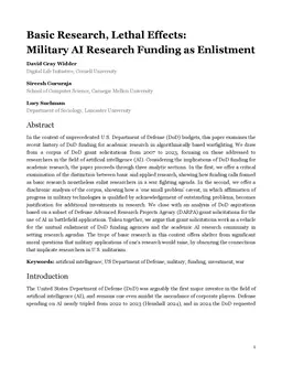 Basic Research, Lethal Effects: Military AI Research Funding as
  Enlistment
