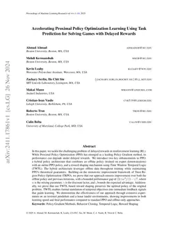 Accelerating Proximal Policy Optimization Learning Using Task Prediction
  for Solving Environments with Delayed Rewards