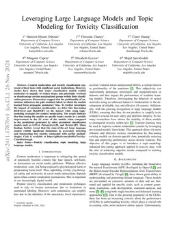 Leveraging Large Language Models and Topic Modeling for Toxicity
  Classification