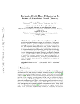 Regularized Multi-LLMs Collaboration for Enhanced Score-based Causal
  Discovery