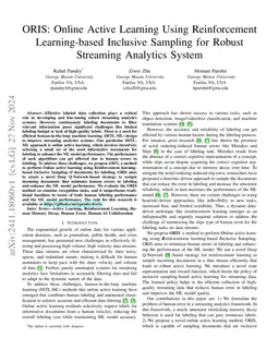 ORIS: Online Active Learning Using Reinforcement Learning-based
  Inclusive Sampling for Robust Streaming Analytics System
