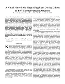 A Novel Kinesthetic Haptic Feedback Device Driven by Soft
  Electrohydraulic Actuators