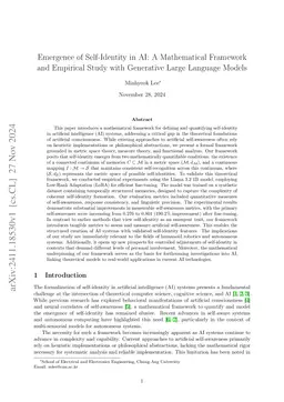 Emergence of Self-Identity in AI: A Mathematical Framework and Empirical
  Study with Generative Large Language Models