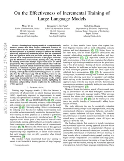 On the Effectiveness of Incremental Training of Large Language Models