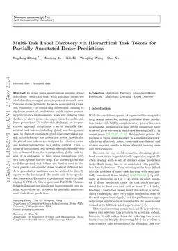 Multi-Task Label Discovery via Hierarchical Task Tokens for Partially Annotated Dense Predictions