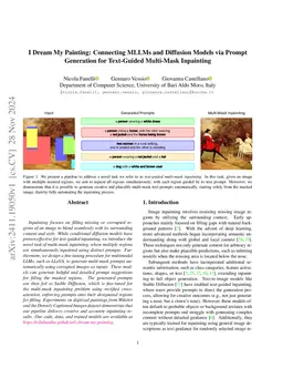 I Dream My Painting: Connecting MLLMs and Diffusion Models via Prompt
  Generation for Text-Guided Multi-Mask Inpainting