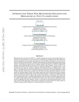 Introducing Three New Benchmark Datasets for Hierarchical Text
  Classification