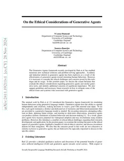 On the Ethical Considerations of Generative Agents