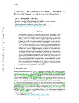 Auto-RAG: Autonomous Retrieval-Augmented Generation for Large Language
  Models