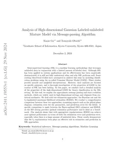 Analysis of High-dimensional Gaussian Labeled-unlabeled Mixture Model via Message-passing Algorithm