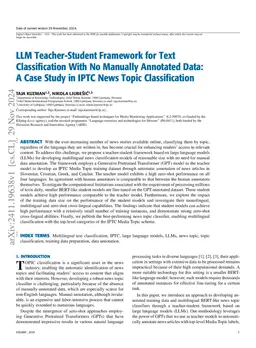 LLM Teacher-Student Framework for Text Classification With No Manually Annotated Data: A Case Study in IPTC News Topic Classification