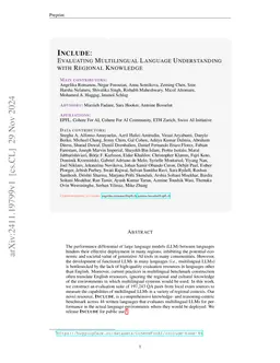INCLUDE: Evaluating Multilingual Language Understanding with Regional
  Knowledge