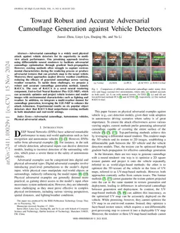 Toward Robust and Accurate Adversarial Camouflage Generation against Vehicle Detectors