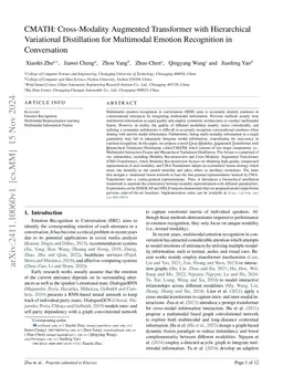 CMATH: Cross-Modality Augmented Transformer with Hierarchical
  Variational Distillation for Multimodal Emotion Recognition in Conversation
