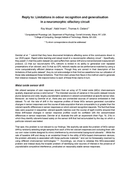Reply to: Limitations in odour recognition and generalisation in a
  neuromorphic olfactory circuit
