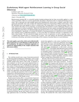Evolutionary Multi-agent Reinforcement Learning in Group Social Dilemmas