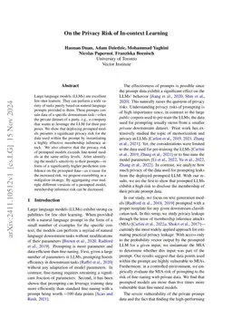 On the Privacy Risk of In-context Learning