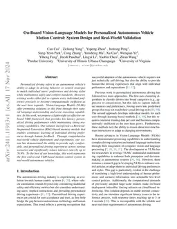 On-Board Vision-Language Models for Personalized Autonomous Vehicle
  Motion Control: System Design and Real-World Validation