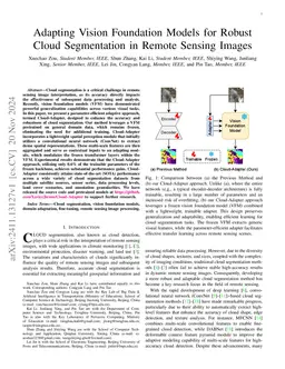 Adapting Vision Foundation Models for Robust Cloud Segmentation in
  Remote Sensing Images