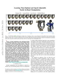 Learning Time-Optimal and Speed-Adjustable Tactile In-Hand Manipulation