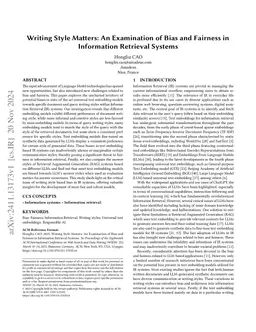 Writing Style Matters: An Examination of Bias and Fairness in
  Information Retrieval Systems
