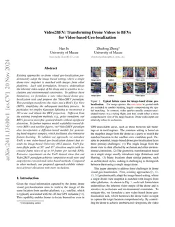 Video2BEV: Transforming Drone Videos to BEVs for Video-based Geo-localization