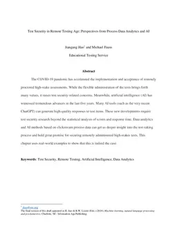 Test Security in Remote Testing Age: Perspectives from Process Data
  Analytics and AI