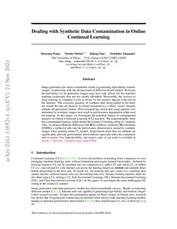 Dealing with Synthetic Data Contamination in Online Continual Learning