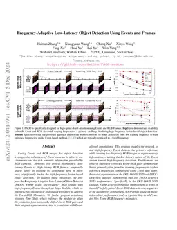 Frequency-Adaptive Low-Latency Object Detection Using Events and Frames