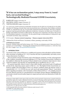"If it has an exclamation point, I step away from it, I need facts, not
  excited feelings": Technologically Mediated Parental COVID Uncertainty