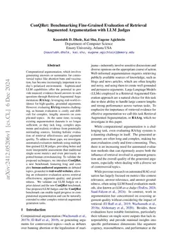 ConQRet: Benchmarking Fine-Grained Evaluation of Retrieval Augmented
  Argumentation with LLM Judges