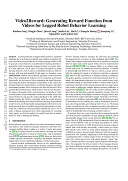 Video2Reward: Generating Reward Function from Videos for Legged Robot
  Behavior Learning