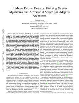 LLMs as Debate Partners: Utilizing Genetic Algorithms and Adversarial
  Search for Adaptive Arguments