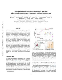Mastering Collaborative Multi-modal Data Selection: A Focus on Informativeness, Uniqueness, and Representativeness