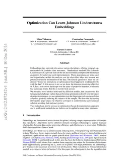 Optimization Can Learn Johnson Lindenstrauss Embeddings