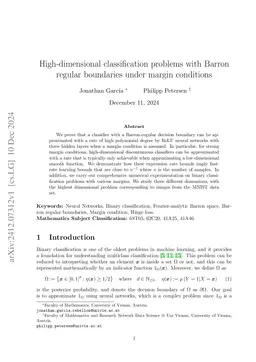 High-dimensional classification problems with Barron regular boundaries under margin conditions