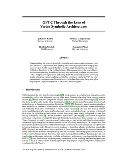 GPT-2 Through the Lens of Vector Symbolic Architectures