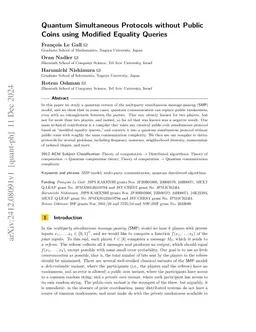Quantum Simultaneous Protocols without Public Coins using Modified
  Equality Queries
