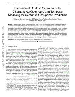 Hierarchical Context Alignment with Disentangled Geometric and Temporal Modeling for Semantic Occupancy Prediction