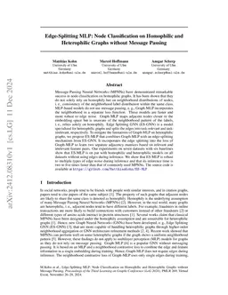Edge-Splitting MLP: Node Classification on Homophilic and Heterophilic
  Graphs without Message Passing