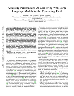 Assessing Personalized AI Mentoring with Large Language Models in the
  Computing Field