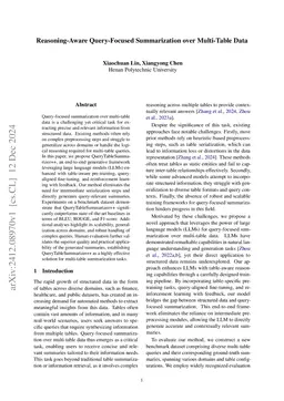 Reasoning-Aware Query-Focused Summarization over Multi-Table Data