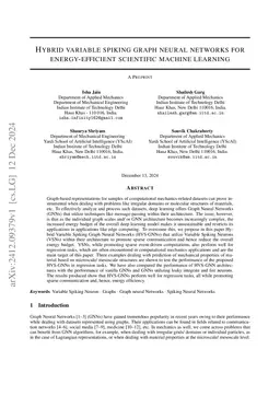 Hybrid variable spiking graph neural networks for energy-efficient
  scientific machine learning