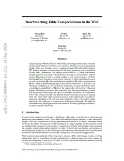 Benchmarking Table Comprehension In The Wild