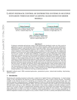 Latent feedback control of distributed systems in multiple scenarios
  through deep learning-based reduced order models
