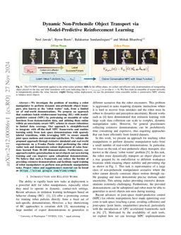 Dynamic Non-Prehensile Object Transport via Model-Predictive
  Reinforcement Learning