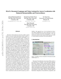 DLaVA: Document Language and Vision Assistant for Answer Localization with Enhanced Interpretability and Trustworthiness