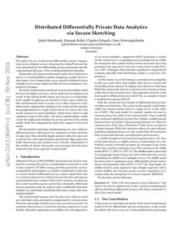 Distributed Differentially Private Data Analytics via Secure Sketching