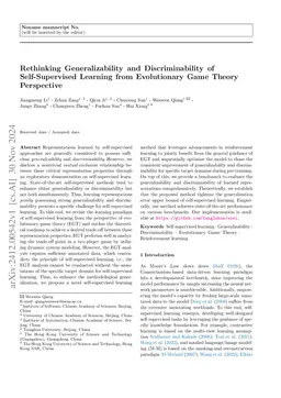 Rethinking Generalizability and Discriminability of Self-Supervised
  Learning from Evolutionary Game Theory Perspective